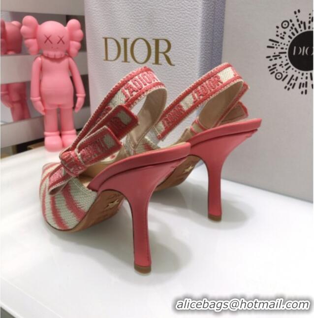 Grade Quality Dior J'Adior Slingback Pumps 9.5cm in Pink D-Stripes Embroidery 061119