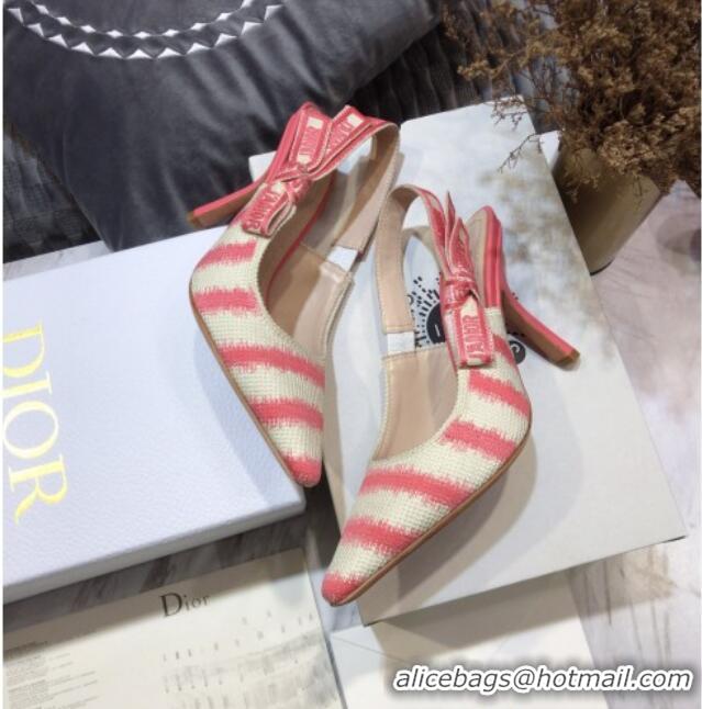 Grade Quality Dior J'Adior Slingback Pumps 9.5cm in Pink D-Stripes Embroidery 061119