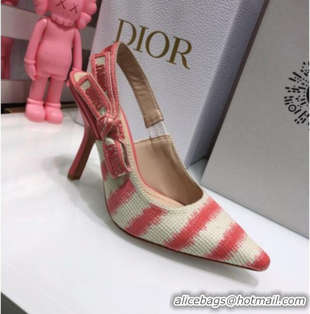 Grade Quality Dior J'Adior Slingback Pumps 9.5cm in Pink D-Stripes Embroidery 061119