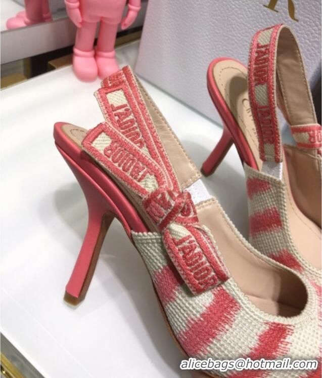 Grade Quality Dior J'Adior Slingback Pumps 9.5cm in Pink D-Stripes Embroidery 061119