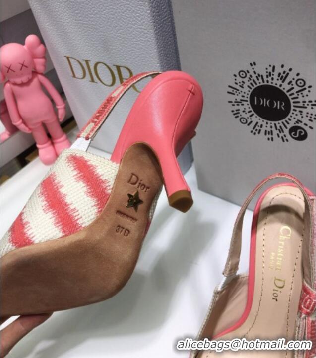 Grade Quality Dior J'Adior Slingback Pumps 9.5cm in Pink D-Stripes Embroidery 061119