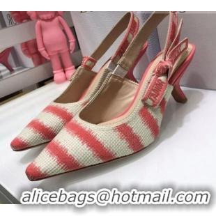 Top Grade Dior J'Adior Slingback Pumps 6.5cm in Pink D-Stripes Embroidery 061120