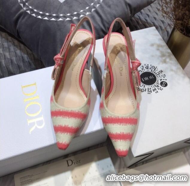 Top Grade Dior J'Adior Slingback Pumps 6.5cm in Pink D-Stripes Embroidery 061120