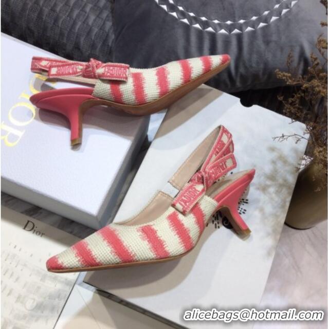 Top Grade Dior J'Adior Slingback Pumps 6.5cm in Pink D-Stripes Embroidery 061120