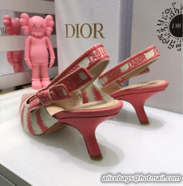 Top Grade Dior J'Adior Slingback Pumps 6.5cm in Pink D-Stripes Embroidery 061120