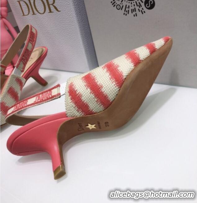 Top Grade Dior J'Adior Slingback Pumps 6.5cm in Pink D-Stripes Embroidery 061120