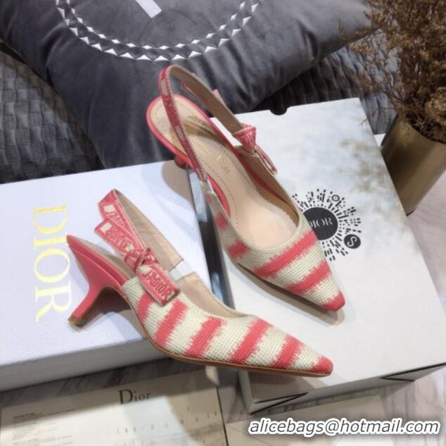 Top Grade Dior J'Adior Slingback Pumps 6.5cm in Pink D-Stripes Embroidery 061120