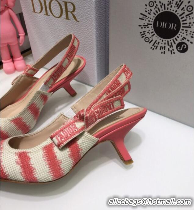 Top Grade Dior J'Adior Slingback Pumps 6.5cm in Pink D-Stripes Embroidery 061120