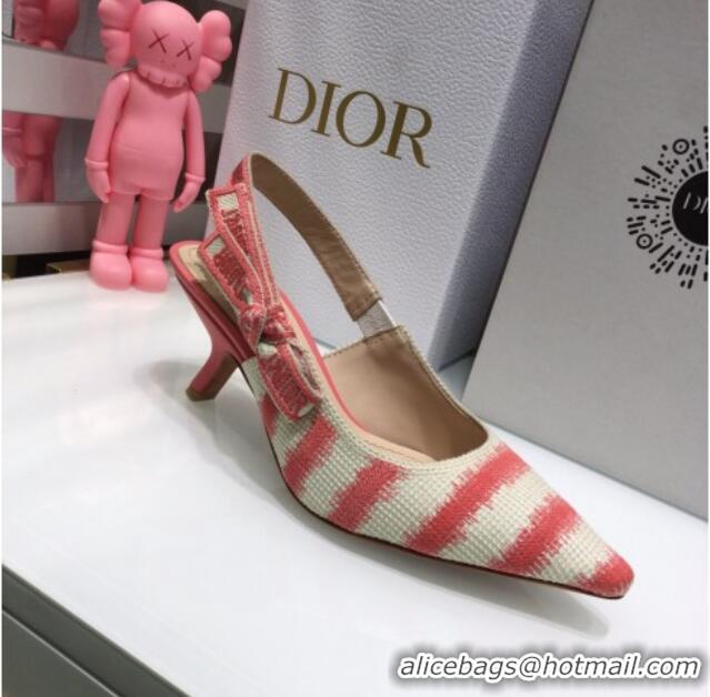 Top Grade Dior J'Adior Slingback Pumps 6.5cm in Pink D-Stripes Embroidery 061120