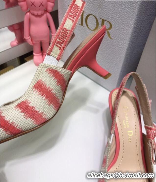 Top Grade Dior J'Adior Slingback Pumps 6.5cm in Pink D-Stripes Embroidery 061120