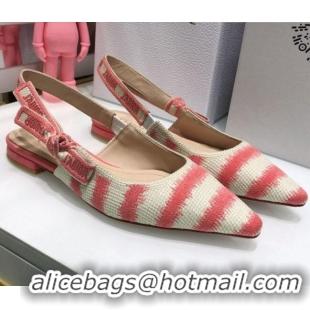 Best Grade Dior J'Adior Slingback Ballerina Flat in Pink D-Stripes Embroidery 061121