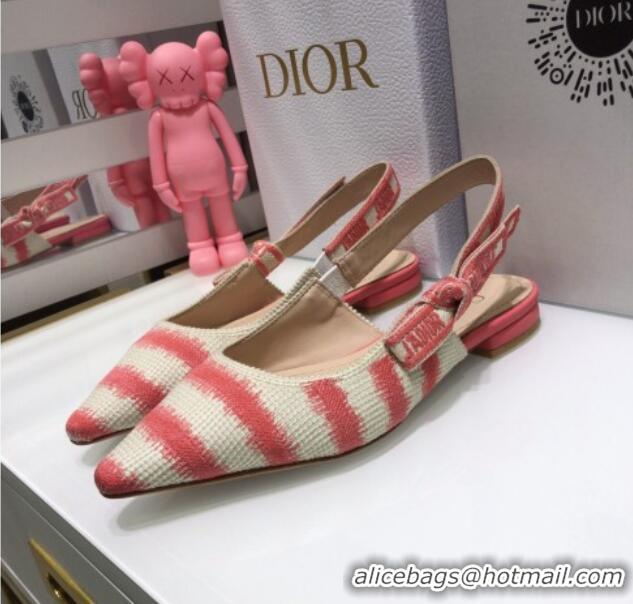 Best Grade Dior J'Adior Slingback Ballerina Flat in Pink D-Stripes Embroidery 061121