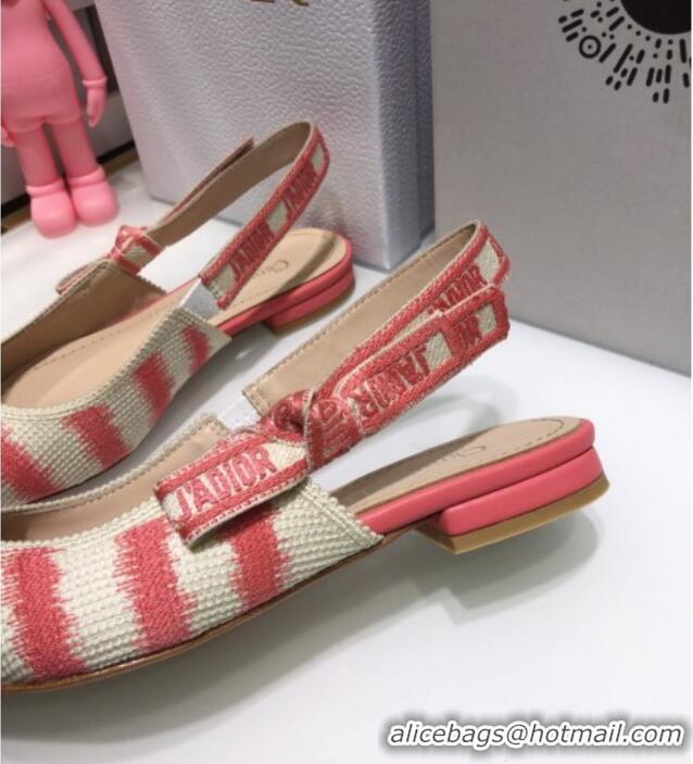 Best Grade Dior J'Adior Slingback Ballerina Flat in Pink D-Stripes Embroidery 061121