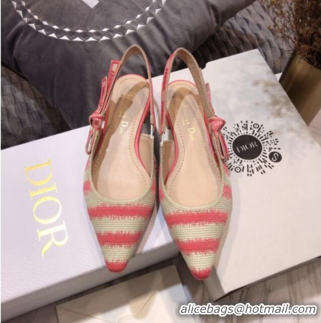 Best Grade Dior J'Adior Slingback Ballerina Flat in Pink D-Stripes Embroidery 061121