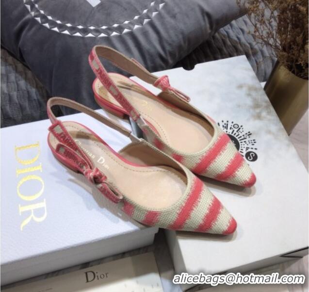 Best Grade Dior J'Adior Slingback Ballerina Flat in Pink D-Stripes Embroidery 061121