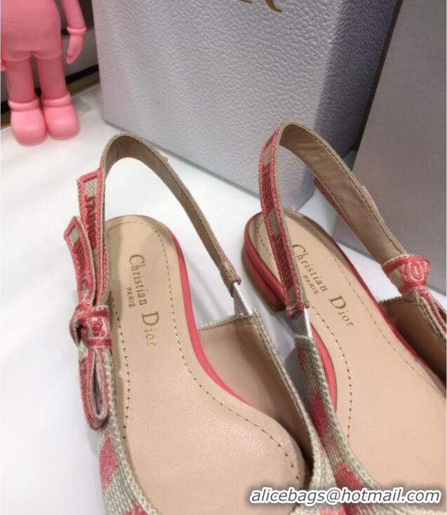 Best Grade Dior J'Adior Slingback Ballerina Flat in Pink D-Stripes Embroidery 061121