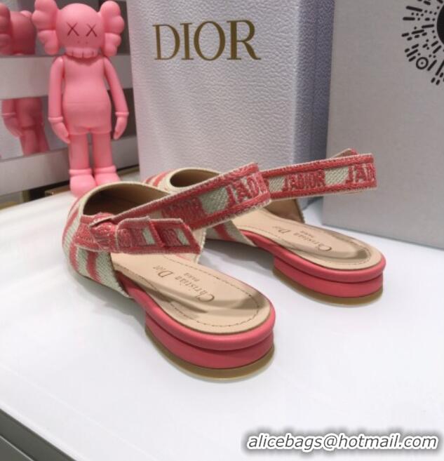 Best Grade Dior J'Adior Slingback Ballerina Flat in Pink D-Stripes Embroidery 061121