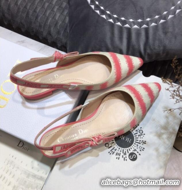 Best Grade Dior J'Adior Slingback Ballerina Flat in Pink D-Stripes Embroidery 061121