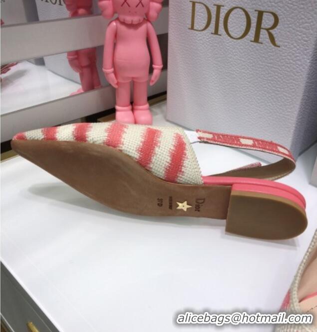 Best Grade Dior J'Adior Slingback Ballerina Flat in Pink D-Stripes Embroidery 061121