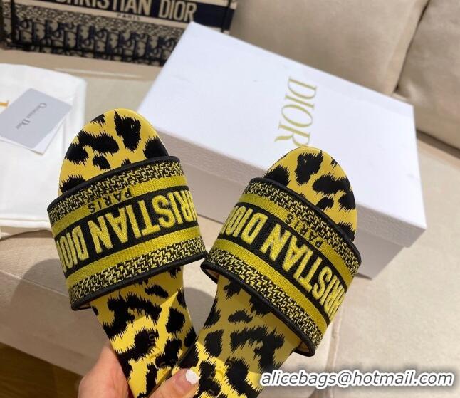 Unique Style Dior Dway Flat Slide Sandals in Yellow Pop Mizza Embroidered Cotton 061126