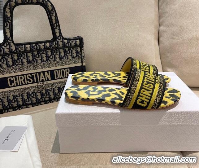 Unique Style Dior Dway Flat Slide Sandals in Yellow Pop Mizza Embroidered Cotton 061126