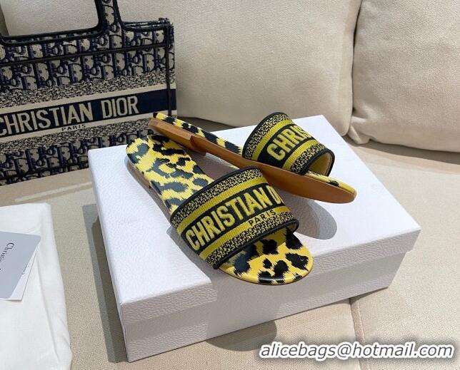 Unique Style Dior Dway Flat Slide Sandals in Yellow Pop Mizza Embroidered Cotton 061126