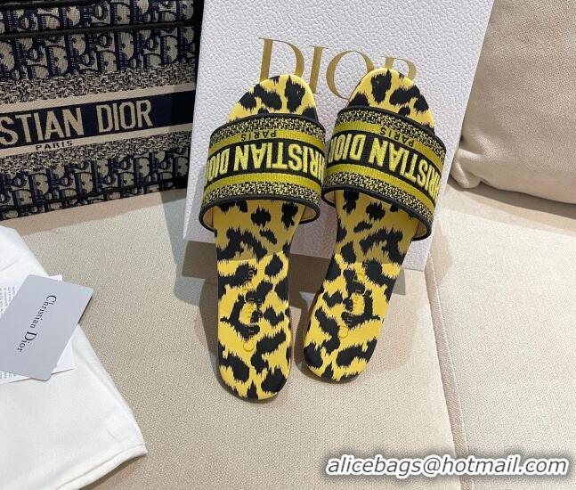 Unique Style Dior Dway Flat Slide Sandals in Yellow Pop Mizza Embroidered Cotton 061126