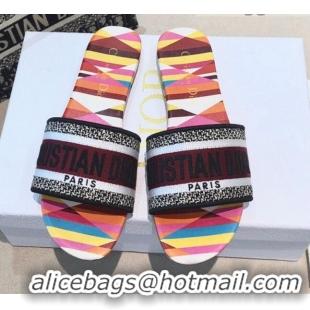 Best Product Dior Dway Flat Slide Sandals in Multicolor Patchwork Embroidered Cotton 061128