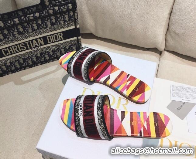 Best Product Dior Dway Flat Slide Sandals in Multicolor Patchwork Embroidered Cotton 061128