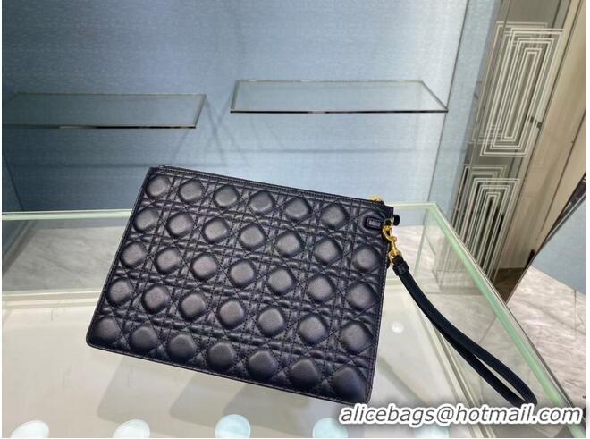 Wholesale LARGE DIOR CARO DAILY POUCH Black Supple Cannage Calfskin S5086U