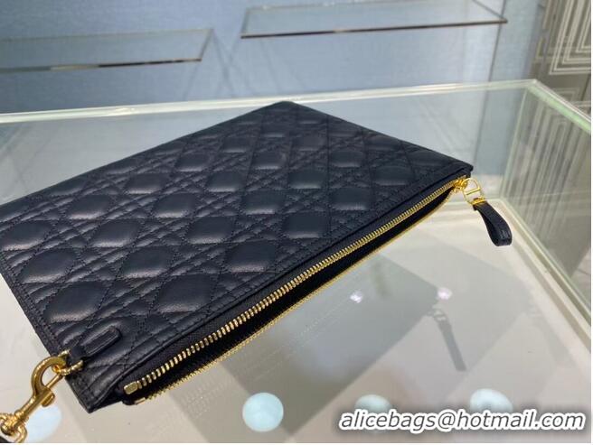 Wholesale LARGE DIOR CARO DAILY POUCH Black Supple Cannage Calfskin S5086U