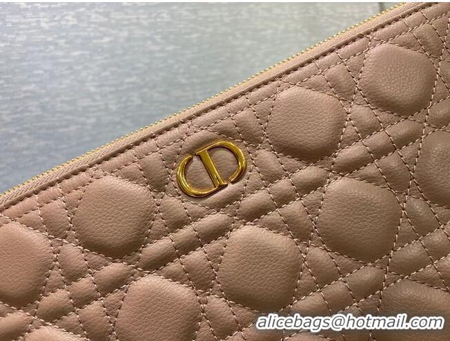 New Stylish LARGE DIOR CARO DAILY POUCH pink Supple Cannage Calfskin S5086U