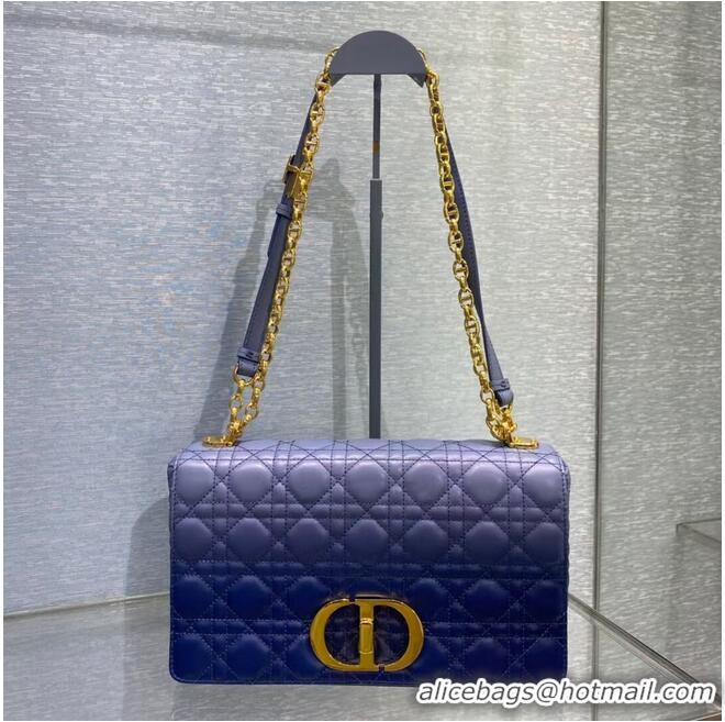 Free Shipping LARGE DIOR CARO BAG Indigo Blue Gradient Cannage Lambskin M9243U