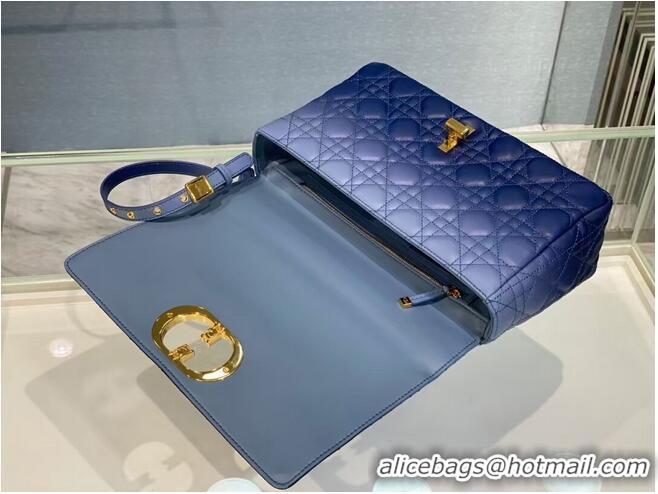 Free Shipping LARGE DIOR CARO BAG Indigo Blue Gradient Cannage Lambskin M9243U