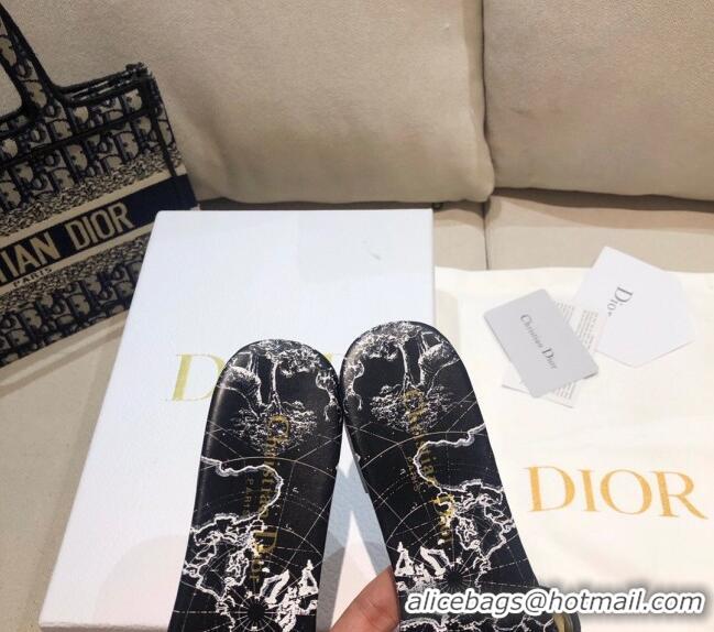 Trendy Design Dior Dway Flat Slide Sandals in Black Around the World Embroidered Cotton 061133