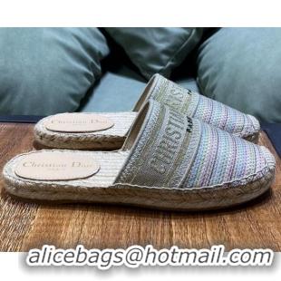 Good Quality Dior Granville Espadrille Mules in Multicolor Metallic Thread Embroidered Cotton 061141