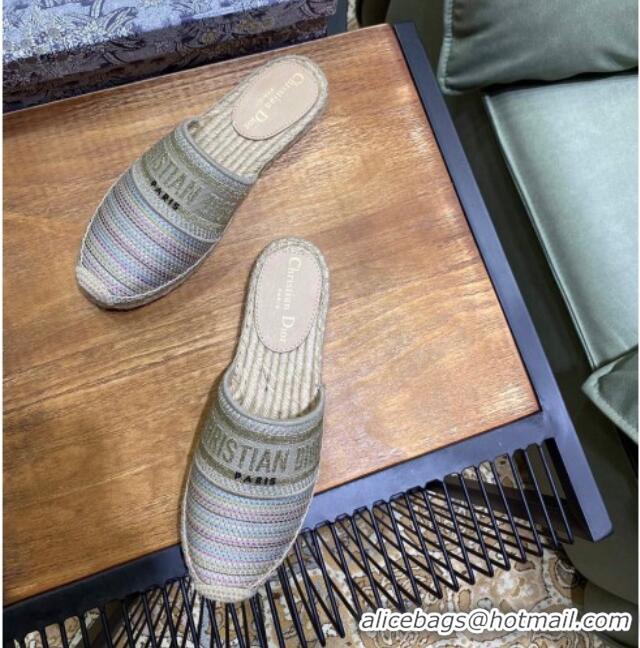 Good Quality Dior Granville Espadrille Mules in Multicolor Metallic Thread Embroidered Cotton 061141