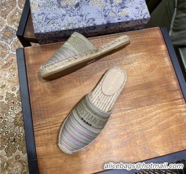 Good Quality Dior Granville Espadrille Mules in Multicolor Metallic Thread Embroidered Cotton 061141