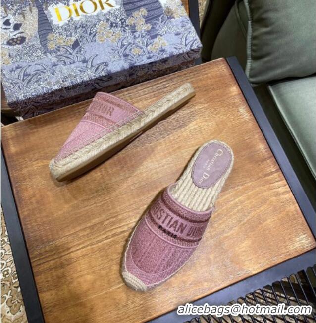 Best Price Dior Granville Espadrille Mules in Pink Metallic Thread Embroidered Cotton 061141