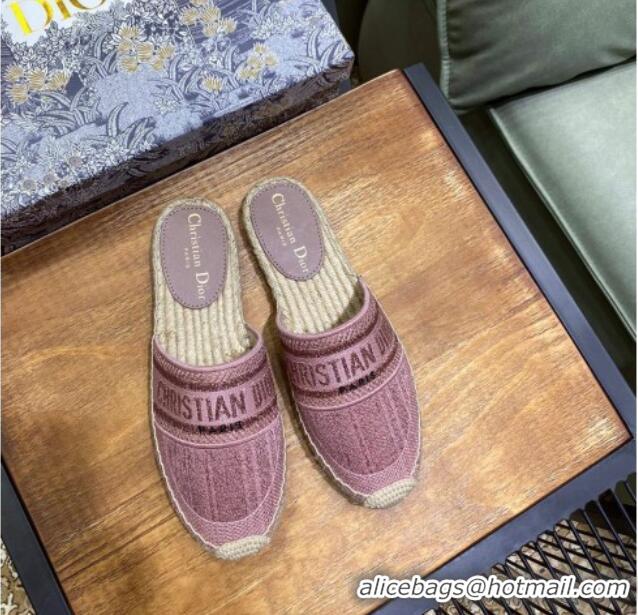 Best Price Dior Granville Espadrille Mules in Pink Metallic Thread Embroidered Cotton 061141