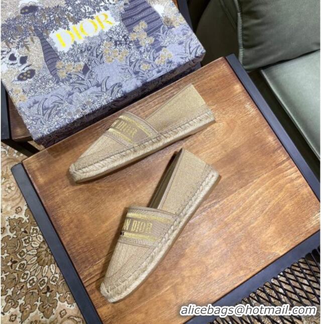 Cute Dior Granville Espadrilles in Gold Metallic Thread Embroidered Cotton 061142