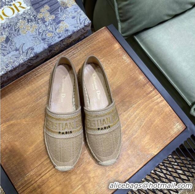 Cute Dior Granville Espadrilles in Gold Metallic Thread Embroidered Cotton 061142