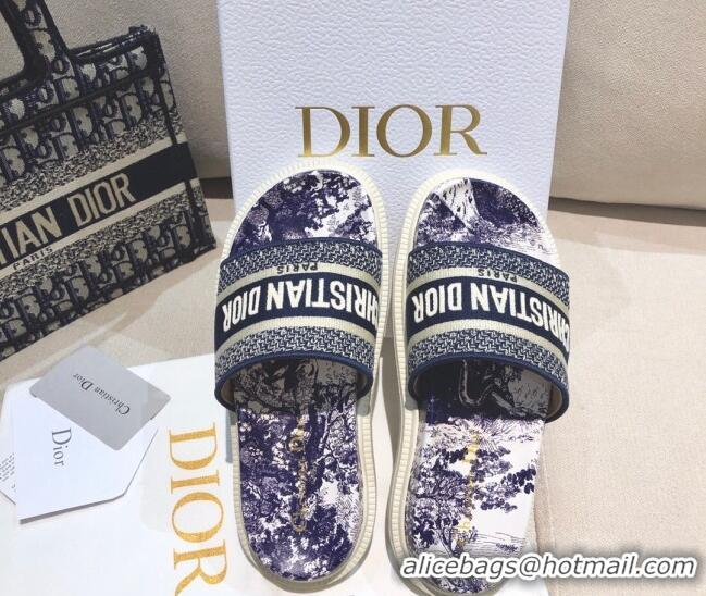 Good Product Dior Dway Slide Sandals in Blue Toile de Jouy Reverse Embroidered Cotton 061146