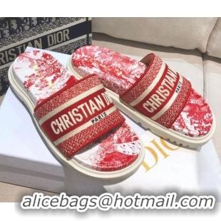 Perfect Dior Dway Slide Sandals in Red Toile de Jouy Reverse Embroidered Cotton 061147