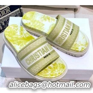 Top Grade Dior Dway Slide Sandals in Lime Yellow Toile de Jouy Reverse Embroidered Cotton 061149