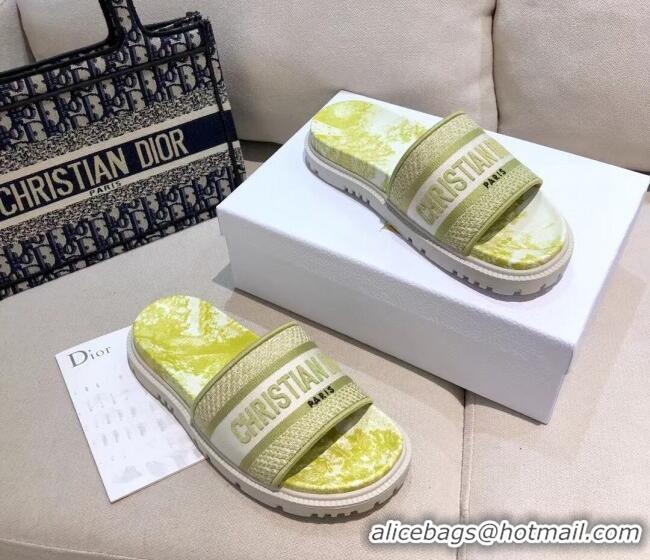 Top Grade Dior Dway Slide Sandals in Lime Yellow Toile de Jouy Reverse Embroidered Cotton 061149