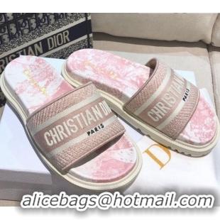 Best Price Dior Dway Slide Sandals in Pink Toile de Jouy Reverse Embroidered Cotton 061150