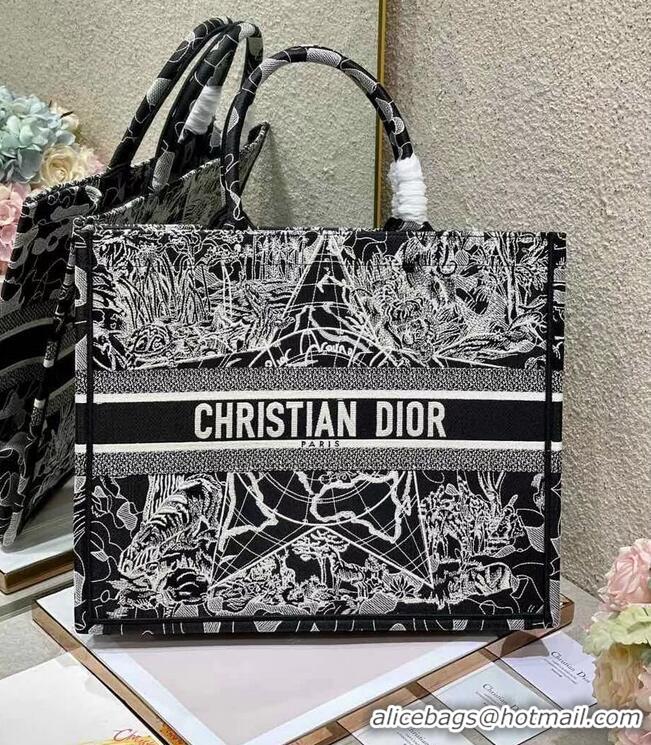 Top Design DIOR BOOK TOTE Black and white globe Embroidery M1286ZR