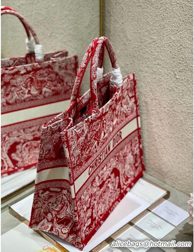 Top Quality DIOR BOOK TOTE Raspberry Toile de Jouy Reverse Embroidery M1286ZR RED