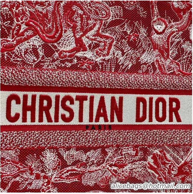 Top Quality DIOR BOOK TOTE Raspberry Toile de Jouy Reverse Embroidery M1286ZR RED